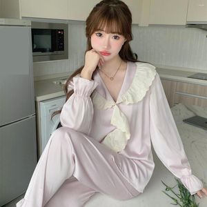 Vêtements de nuit pour femmes col en V femmes pyjamas à manches longues costume lingerie 2 pièces chemises pantalons pyjamas ensemble femme vêtements de nuit vêtements de maison d'été