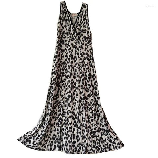 Ropa de dormir para mujer Chaleco Vestido para dormir Europeo Americano Elegante Leopardo Camisón largo Camisones modales sueltos para ropa de noche femenina