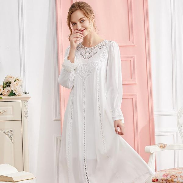 Vêtements de nuit pour femmes robe de nuit en coton victorien femmes automne blanc rose broderie découpe longue ample romantique Vintage chemises de nuit princesse