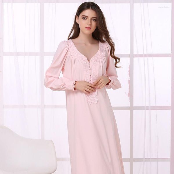 Vêtements de nuit pour femmes victorienne longue robe de nuit femmes automne hiver broderie coton chemise de nuit Peignoir dame Vintage chemises de nuit chambre porter