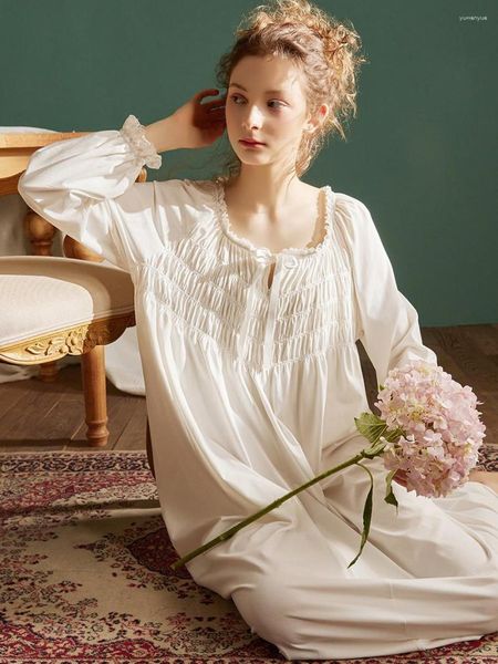 Vêtements de nuit pour femmes Vintage coton longues chemises de nuit pour femmes printemps automne manches couleur unie élégante robe enceinte grande taille