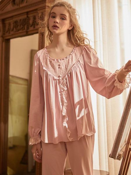 Vêtements de nuit pour femmes Vintage coton pyjamas ensembles printemps automne à manches longues filles royales belles nuit costumes vêtements de nuit confortables