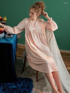Dames Nachtkleding Vintage Prinses Katoen Lange Nachthemden Voor Vrouwen Lente Herfst Mouw Elegante Losse Thuis ZwangerNighty