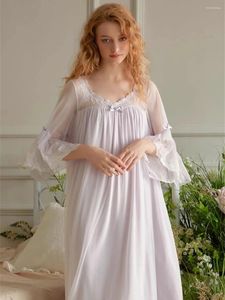 Vêtements de nuit pour femmes Vintage Princess Nightgowns pour Lady Modal Gauze Femmes Deliacate Broderie Lâche Royal Nightwear Spring Home Dress