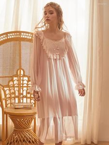 Dames slaapkleding Vintage Royal Long Sleeve Elegante Princess Gaas Modale Holiday Loose Nightdress Girls Gift Lente herfst