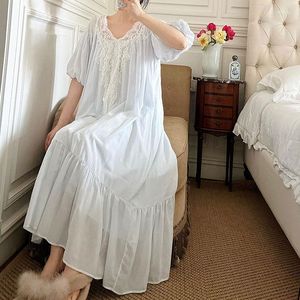 Vêtements de nuit pour femmes Vintage femmes Style français robe en dentelle dames manches courtes col en V chemises de nuit coton longue chemise de nuit nuisette