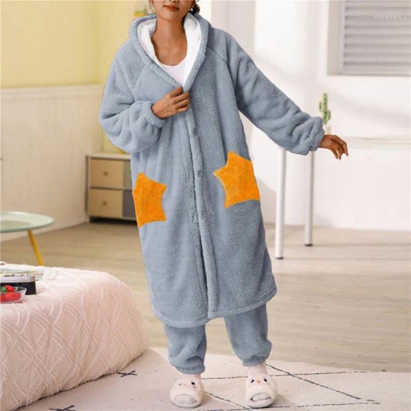 Ropa de dormir para mujeres túnicas de pijama con capucha calientes de dibujos alimenticios con pantalones espesos de lujoso vellón de vellón de vellón de invierno