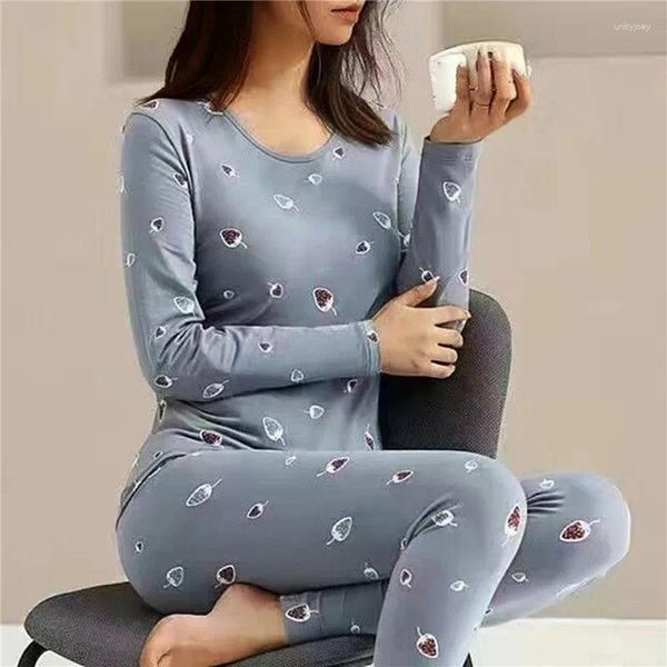 Ropa de dormir para mujer WEIRDO Otoño Invierno Ropa interior térmica Mujeres Cálido Long Johns Traje Dulce Lindo Impreso Ropa Mujer Segunda Piel Pijamas