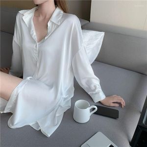 Vêtements de nuit pour femmes blanc à manches longues chemise de nuit femme chemise de nuit chemise de nuit été chemise de nuit Lingerie Satin peignoir vêtements de maison