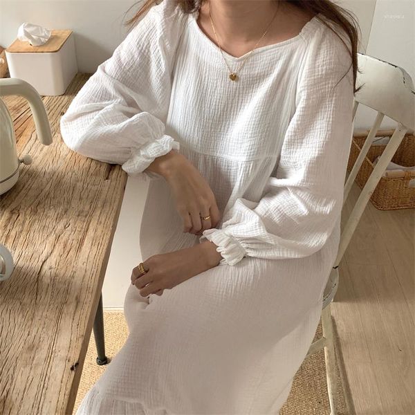 Vêtements de nuit pour femmes chemise de nuit blanche femmes à manches longues coton ample élégant coréen Ins Homewear chemise de nuit gaze princesse mignon maison S104