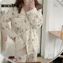 Dames slaapkleding wikisspjs herfst winter Koreaanse broek met lange mouwen pyjama's vrouwen zoete gebroken bloem thuiskleding tweedelige pak pjs