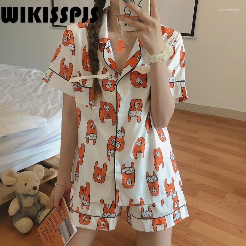 Pijamas WIKISSPJS para mujer, verano 2023, adorable traje japonés de dos piezas, conjunto de dormitorio para chicas adolescentes, ropa de salón