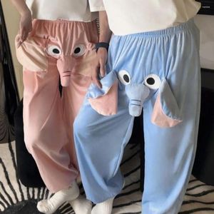 Ropa de dormir para mujeres pareja de invierno pantalones de pijamas divertidas decoración de elefante elástico cintura gruesa peluche cálido unisex ropa de casa pantalones largos