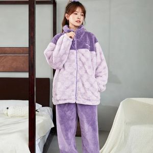 Dames nachtkleding Winter Flanel damespyjama Set Lange mouwen Warm Dik Alle maten Dames Casual Zacht Nachthemd Liefhebbers Homewear 231116