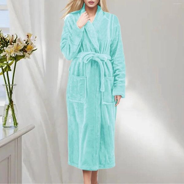 Ropa de dormir para mujer, pijamas de lana de invierno, albornoz de ducha de felpa, bata de dormir para casa, vestido de kimono grueso y cálido