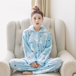 Dames slaapkleding winterhuiskleding verdikt koraal fleece dames pyjama's open borst rabbit buckle rapel herfst flanel 2-delige set 221103