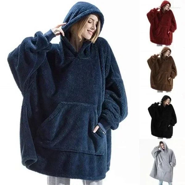 Ropa de dormir para mujer Sudadera con capucha de invierno para hombres y mujeres Manta de franela cómoda y cálida con mangas Suéteres de gran tamaño Lana espesa TV gigante