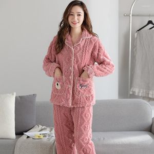 Dames Nachtkleding Winter Pyjama Set Casual Voor Vrouwen Zacht Flanel Warme Pyjama Vrouwelijke Mode Cartoon Brief Dikke Homewear Grote Maat 3XL