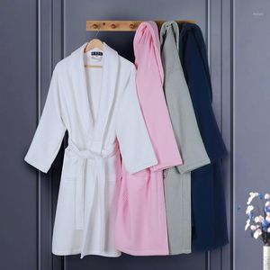 Ropa de dormir para mujer, pijamas de invierno, bata de baño gruesa con gofres para mujer, Kimono de algodón puro para hombre, vestido de noche, bata larga suave para dama de honor de boda