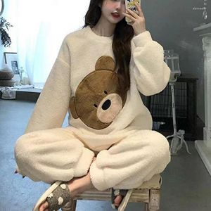 Dames Nachtkleding Winter Pluche Pyjama Set 2 Stuks Leuke Zoete Koreaanse Dikker Warm Pak Vrije tijd Loungewear Thermische Thuiskleding