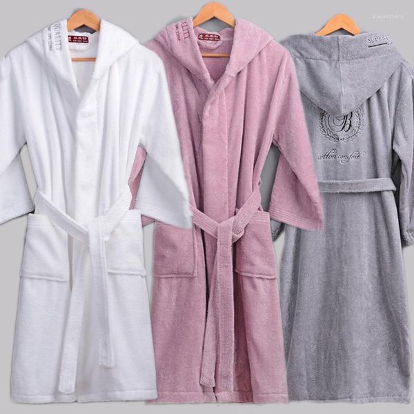 Ropa de dormir para mujer, bata de invierno para hombre y mujer, pijama de felpa de algodón con capucha para hombre, albornoz largo para hombre, bata gruesa y cálida para el hogar, Kimono