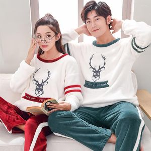 Vêtements de nuit pour femmes hiver épais chaud Couple pyjamas ensemble flanelle pyjamas dessin animé à manches longues col rond décontracté doux M-3XL amoureux