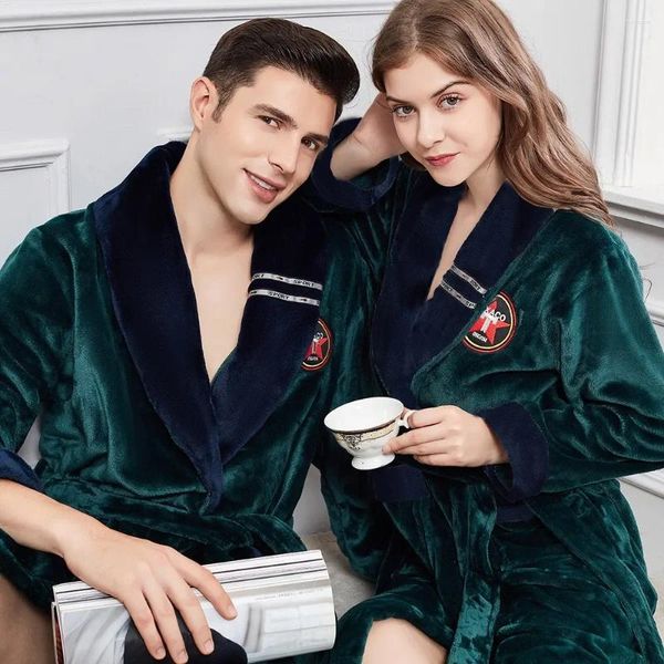 Vêtements de nuit pour femmes Hiver Chaud Couple Flanelle Robe Lâche Casual Kimono Peignoir Robe Épaisse Corail Polaire Femmes Vêtements De Nuit Chemise De Nuit 3XL