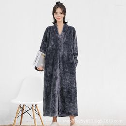 Dames slaapkleding Winter warm grijs flanel nachtdress badjas casual vrouwen lange mantel kimono jurk intieme lingerie dikker huiskleding