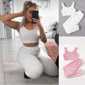 Dames slaapkleding Winter warme pyjama's verdikt en comfortabel casual pak vest broeken sport huis vaste kleur set