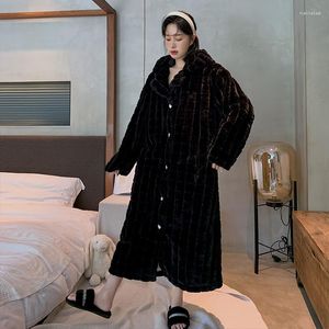 Vêtements de nuit pour femmes hiver femmes Extra Long chaud flanelle peignoir grande taille Sexy fourrure Robe de bain Robes nuit Robe de chambre noir