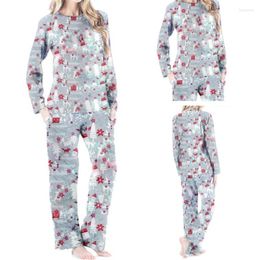 Vêtements de nuit pour femmes Hiver Femmes Lingerie Pyjama Noël Lâche Homewear Am Santa Costume Col Rond Élégant Et Loisirs Ensemble Imprimé Deux Pièces