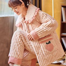 Roupa de dormir feminina Conjunto de pijamas femininos de inverno flanela engrossada Lã rosa doce coral Roupa de dormir Calças ternos soltos roupas casuais para casa