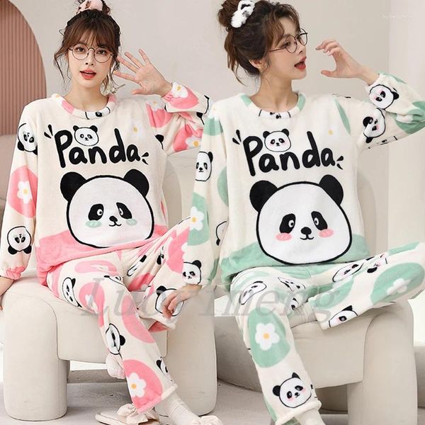 Vêtements de nuit pour femmes hiver femmes sommeil de sommeil panda panda pyjama à manches à manches pyjamas de pyjamas de flanelle
