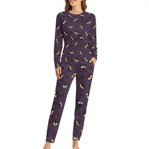 Vêtements de nuit pour femmes Pyjamas Pyjamas Femmes Dark Gothic Occulte Impression Kawaii Nightwear Spring Two Piece Sleep Surdimension Pajama Set