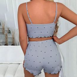 Vêtements de nuit pour femmes Ensemble de pyjamas en molleton pour femmes Noir Blanc Dentelle Glace Soie Lait déchiqueté Jarretelles Maison Vêtements Doux Amour Imprimé