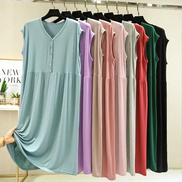 Ropa de dormir para mujer Mujer Vestido modal suave Cuello en V Una línea de fondo Tanque Recto Enagua Íntimos Camisón