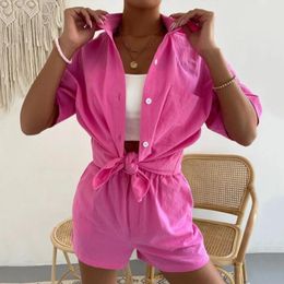 Dames Nachtkleding Dames Pyjama 2 Delige Sets Casual Korte Mouw Revers Shirt Tops En Mini Shorts Pakken 2023 Zomer Vrouwelijke Effen Homewear