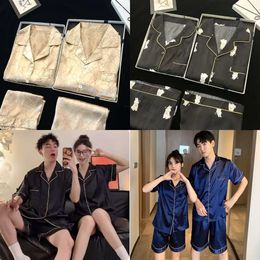 Vêtements pour femmes femmes 2 pièces pama ensemble fausse soie en satin pyjama couple couple pijama pjsa pantalon de chemise à manches courtes