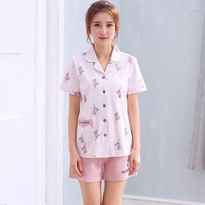 Vrouwen Nachtkleding Vrouwen 2023 Pyjama Zomer Korte Mouw Shorts Katoen Dames Leuke Vest Tweedelige Grote Size Pyjama Sets