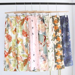 Vêtements de nuit pour femmes pyjamas pour femmes rayonne mollet longueur pantalon taille élastique Viscose bas de sommeil décontracté doux femmes imprimer pyjama ample