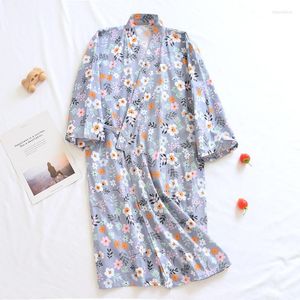 Vêtements de nuit pour femmes Femmes Imprimer Floral Kimono Robe Robe Sexy Cardigan Peignoir Genou Longueur Chemise De Nuit Avec Ceinture Été Casual Home Wear