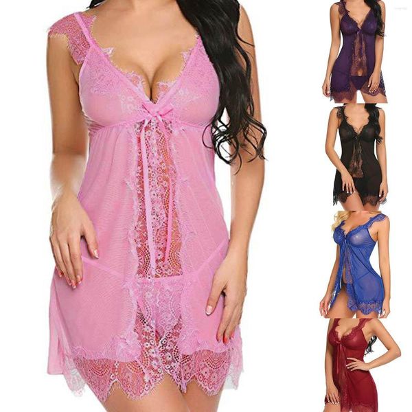 Ropa de dormir para mujer Sexy Lace Sling Halter Top Camisón Deep V Delantales delanteros para mujer Lencería Cop