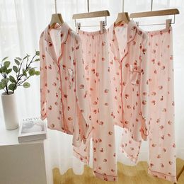 Pyjama d'été rose pour femme Ensemble de pyjama rose de haute qualité Lmitation Revers en soie Honey Peach Print Nightwear Button Pocket Short Sleeves