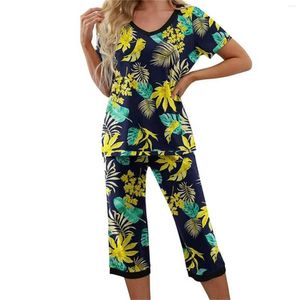 Nachtkleding voor dames Tweedelig pak voor dames Gestreepte pyjama's Set met korte mouwen Tops en broeken Joggers Bedrukt huis Satijn Zijde Shorts