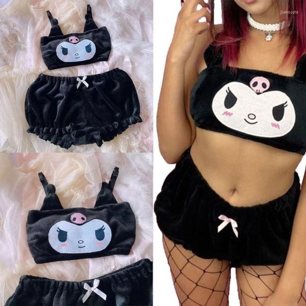 Vêtements de nuit pour femmes Femmes Anime 2pcs Pyjama en velours Cute Evil Ears Kawaii Shorts Lingerie