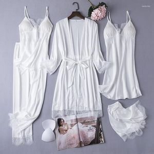 Vêtements de nuit pour femmes Femmes Mariée Demoiselle d'honneur Robe de soirée de mariage Femme Blanc Kimono Pyjama Rayonne Casual Chemise de nuit Vêtements de maison