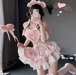 Dames slaapkleding vrouwen cake meid uniform lolita meisje anime love aporn outfit kostuums cosplay cute maid roze jurk rollenspel outfits