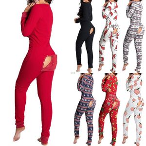 Ropa de dormir para mujeres Oneros de pijama navideño de mujeres con buflap para adultos sexy romper abierto bupajamas jumpsuit largo