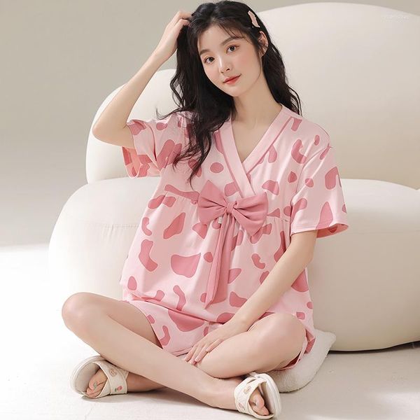 Vêtements de nuit pour femmes Vêtements d'été Cool Kimono Style Homsuits Mignon Rose Impression Fille Kawaii Chambre Porter Plus Taille