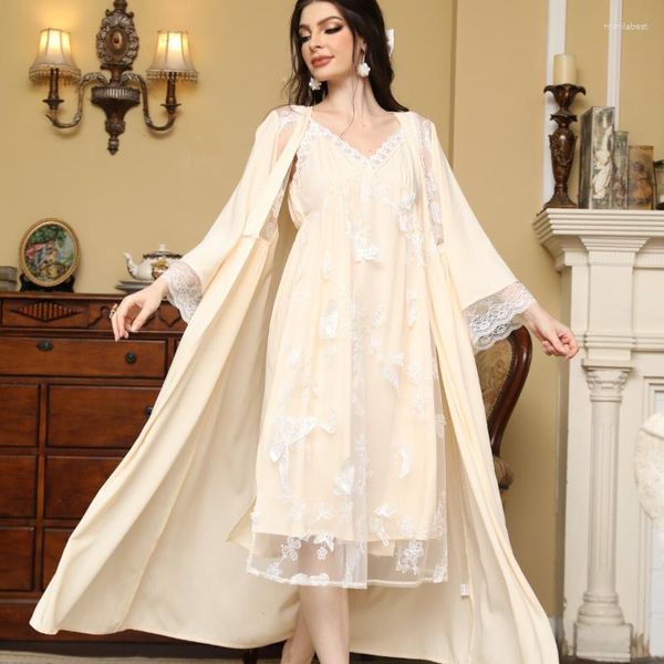 Vêtements de nuit pour femmes Femmes Coton Arabe Robe de nuit en vrac Vintage Robe victorienne Deux pièces Ensemble Pijamas Vêtements de nuit Robe en mousseline et ensembles